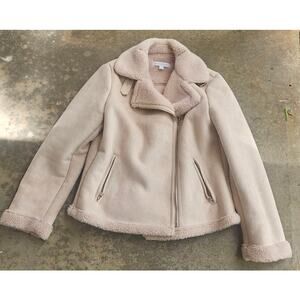 New York & Company sherpa lined crop moto coat light pink large